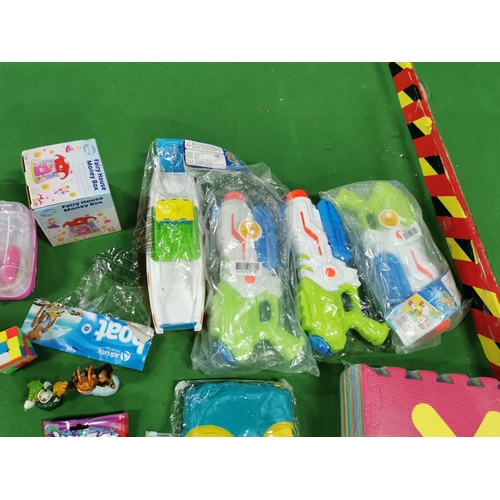 17 - Box full of new & sealed toys inc water guns, pack of foam pads, inflatable dinghy etc.