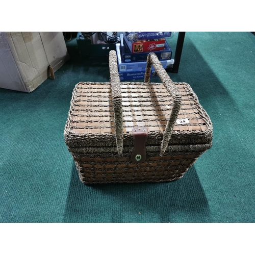 24 - Good wicker & seagrass picnic basket & contents