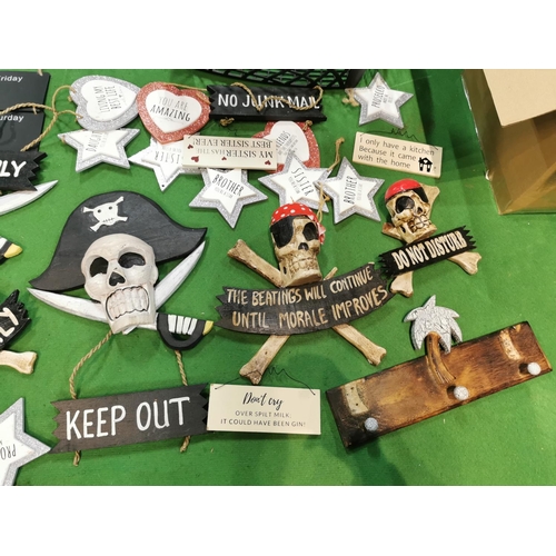 38 - Large quantity of wooden decorative signs inc pirate signs with minor damage and large quantity of n... 