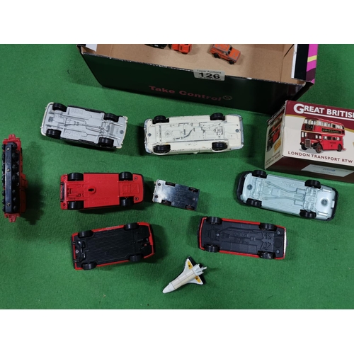 126 - Black box of diecast cars inc corgi and matchbox Ferrari etc