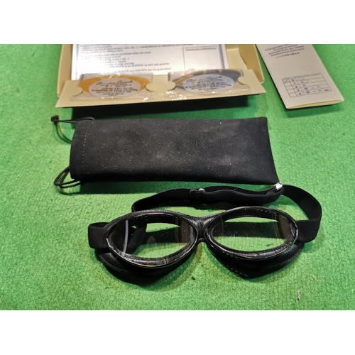 189 - Pair of as new Aviator motorcycle goggles with over lenses in original box Leon Jeantet