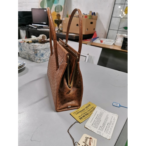 200 - Vintage ostrich tan leather Waldy bag with its original tag and leaflet in good condition