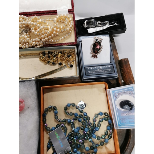 204 - Tray full of costume jewellery inc a good marcasite watch a quantity of as new brooches watch sets e... 