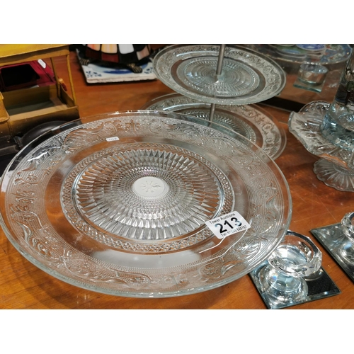 213 - Quantity of glass cake stands and candle holders