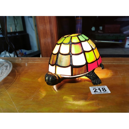 218 - Small tiffany style tortoise lamp 21cm long by 17cm wide