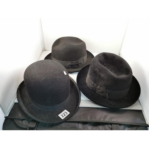 223 - Four antique / vintage has inc bowler hat, two Fedoras,  Loc & co, Bradleys and nice quality ladies ... 