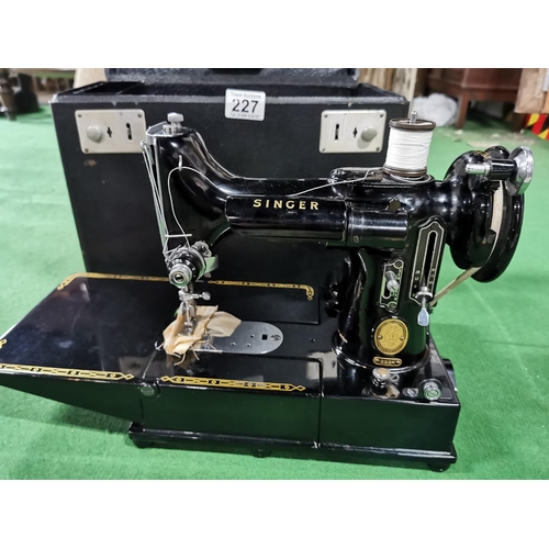 227 - Singer 222k top quality sewing machine in excellent condition in original fitted box complete with a... 