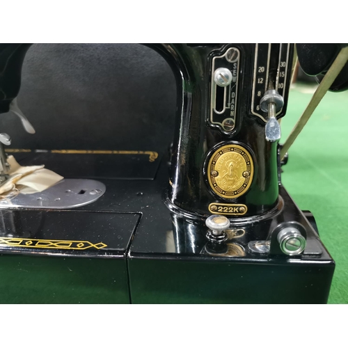 227 - Singer 222k top quality sewing machine in excellent condition in original fitted box complete with a... 