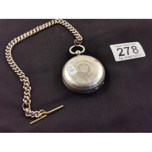 278 - Hallmarked silver gents pocket watch with plated chain, the movement is marked J Bentley