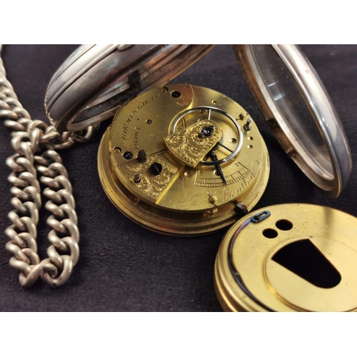 278 - Hallmarked silver gents pocket watch with plated chain, the movement is marked J Bentley