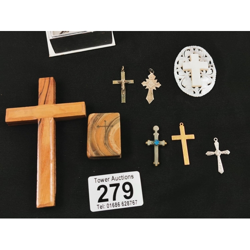 279 - Quantity of crosses inc 925 silver ones and mother of pearl one