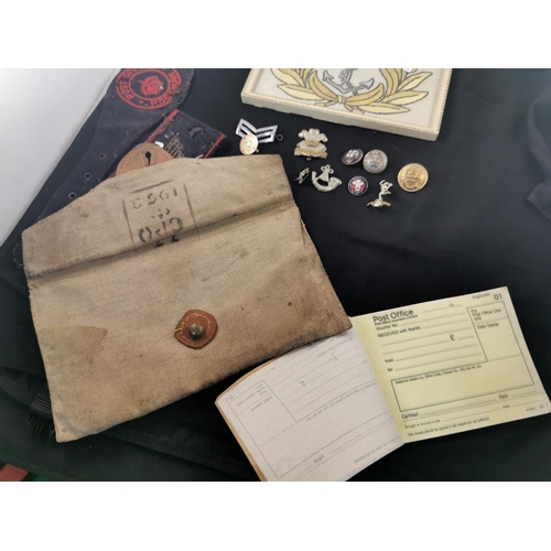 289 - Quantity of vintage post office items post mans arm band and post master bag along with a quantity o... 