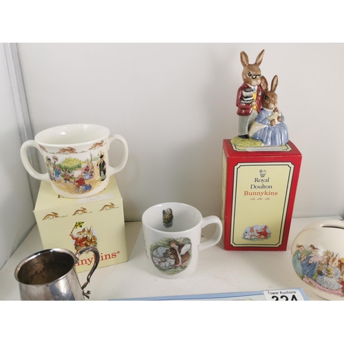 324 - Quantity of Bunnykins and Royal Doulton, inc boxed royal Doulton Bunnykins figure and two handled mu... 