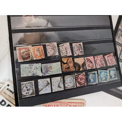 330 - Two good sheets of antique British stamps inc quantity of Penny reds, two pence blues, penny lilacs ... 