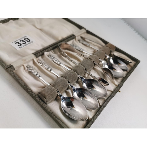 339 - Cased set of Apostle spoons and sugar tongs set