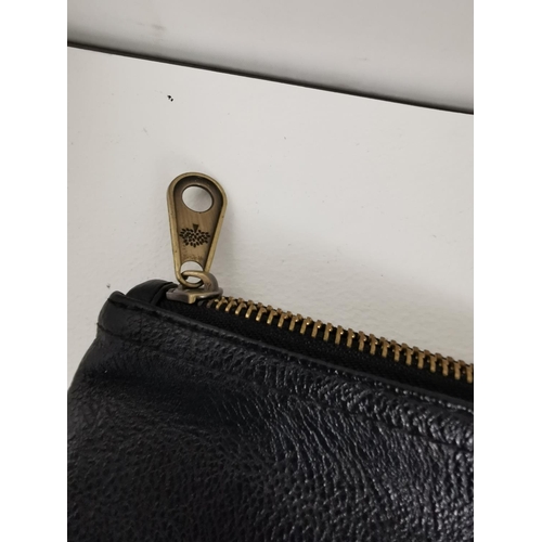 345 - Vintage leather Mulberry ladies handbag, broken clasp on one handle, (broken part in bag)