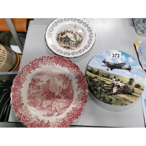 373 - Qty collectable plates inc. Royal .Doulton Spitfire plate and a Haddon Hall plate