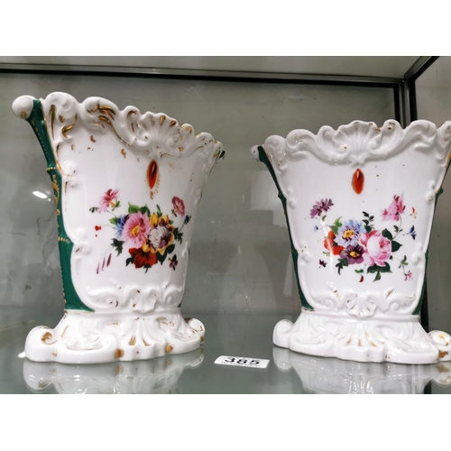 385 - Pair Antique French old Paris porcelain vases
19.5cm tall 20cm wide