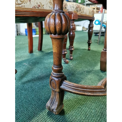 406 - Antique red upholstered chair with a nice quality walnut frame