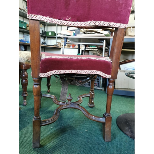 406 - Antique red upholstered chair with a nice quality walnut frame