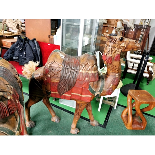 416 - Pair of oversized solid wood hand carved and painted  Camels, very well done with only minor damage ... 