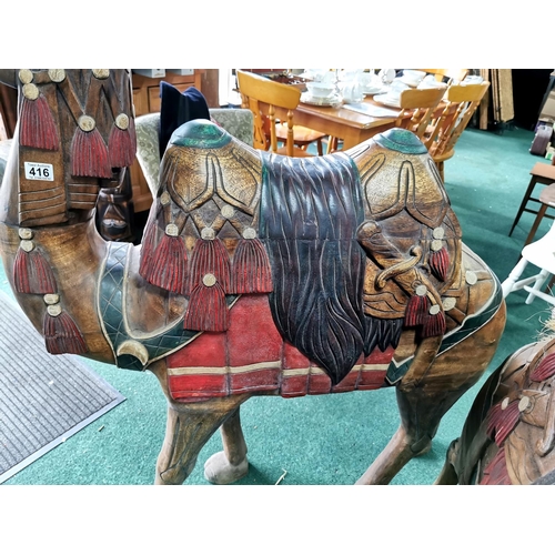 416 - Pair of oversized solid wood hand carved and painted  Camels, very well done with only minor damage ... 