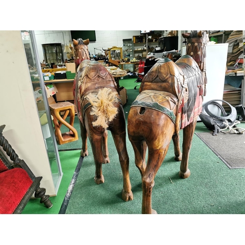 416 - Pair of oversized solid wood hand carved and painted  Camels, very well done with only minor damage ... 