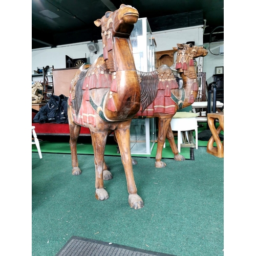 416 - Pair of oversized solid wood hand carved and painted  Camels, very well done with only minor damage ... 