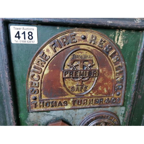 418 - Good antique fire resistant Premier safe by Thomas Turner & Co with additional lockable draw inside ... 