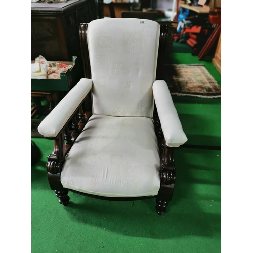 422 - Antique reupholstered library chair in mahogany height of 94cm, length of 76cm and width of 69cm