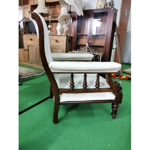 422 - Antique reupholstered library chair in mahogany height of 94cm, length of 76cm and width of 69cm