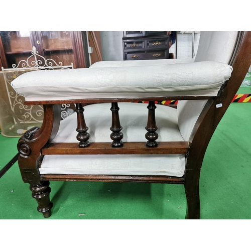 422 - Antique reupholstered library chair in mahogany height of 94cm, length of 76cm and width of 69cm