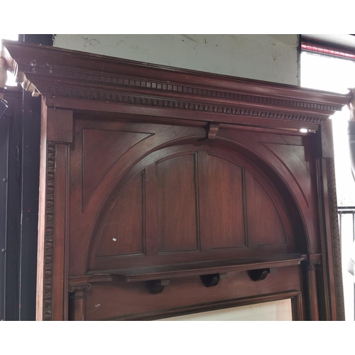 429 - Grand antique solid mahogany fire surround for a large house or hall, sides and top detachable 226cm... 