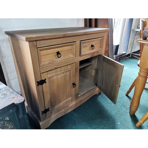 432 - Mexican pine small side board two drawers and two doors below in good condition height of 81cm width... 