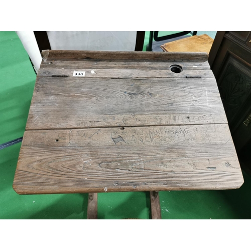 438 - Vintage solid Elm school desk and chair height 86cm, length 87cm, width 61cm