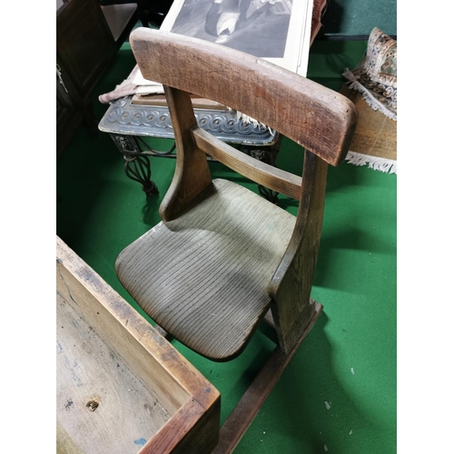 438 - Vintage solid Elm school desk and chair height 86cm, length 87cm, width 61cm