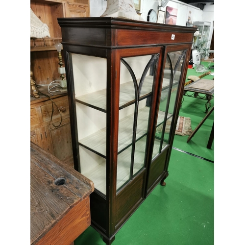 445 - Good Edwardian solid mahogany display case with string inlay in very good condition with shelves