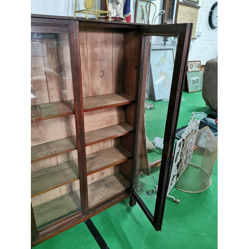 451 - Good vintage arts & crafts solid mahogany display case two long glass doors with 4 wooden shelves, h... 