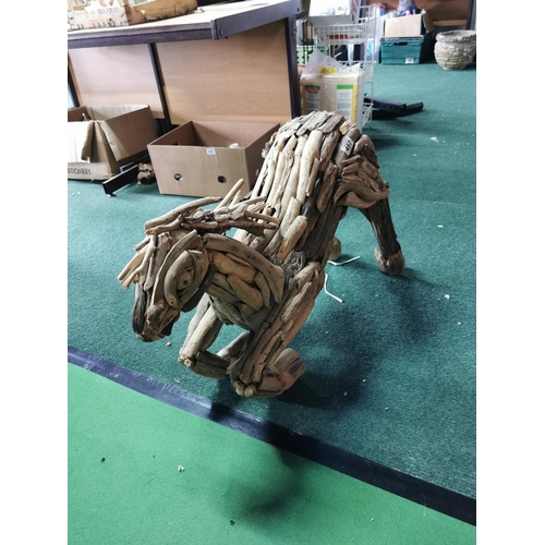 457 - Rustic wooden horse figure