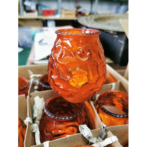 459 - Two boxes full of orange glass tealight holders (2)