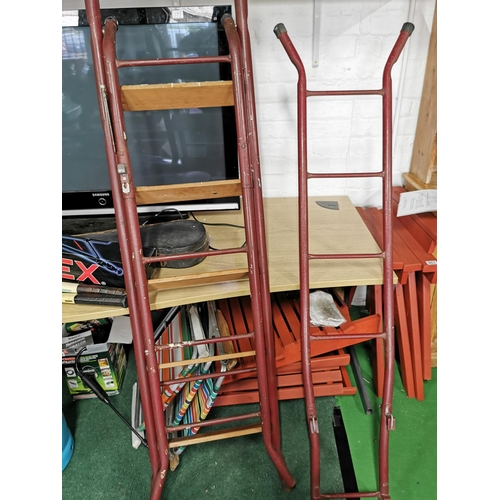 477 - Vintage heavy duty three way metal ladder