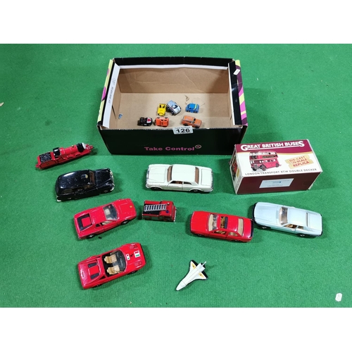 126 - Black box of diecast cars inc corgi and matchbox Ferrari etc