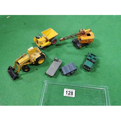 128 - Quantity of mostly dinky diecast vehicles on clear tray inc yellow dumper truck