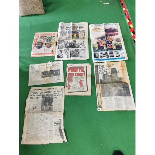 141 - Seven vintage news papers all on noteworthy subjects inc LLangollen Eisteddfod 1969, Bishops Castle ... 