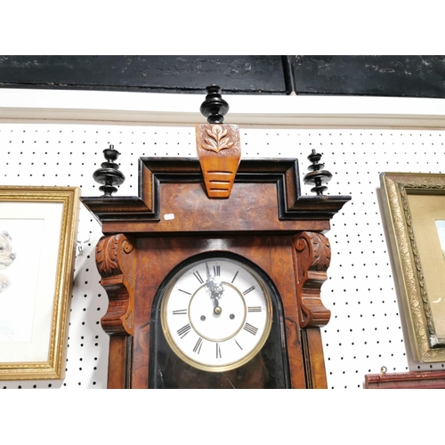 74 - Good antique burr walnut cased Vienna wall clock with enamel dial and subsidiary dial complete with ... 