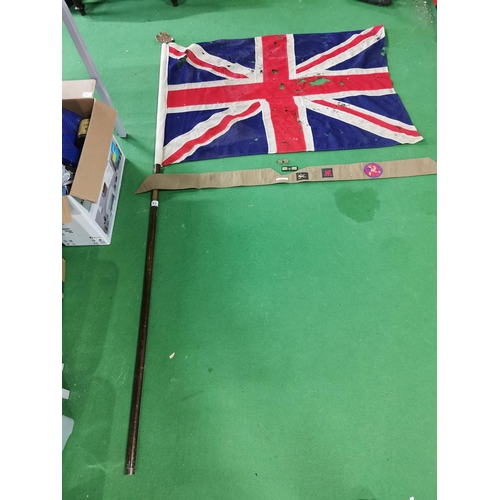 82 - 1st Llanwyddelan Girl Guides union jack flag and pole with Girl Guides flag top along with Girl Guid... 