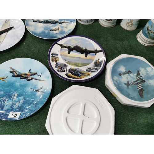 90 - Quantity of collectable commemorative wartime aeroplane plates and tankards signed by Keith Woodcock... 