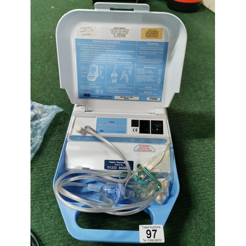 97 - Medics 2000 hi flo nebuliser for asthmatics. complete with power lead, face mask etc