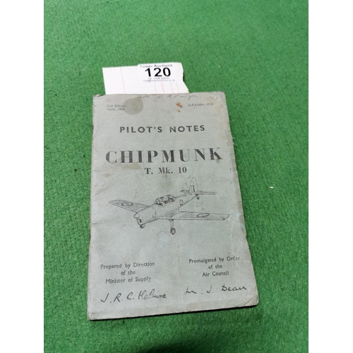 120 - Vintage Pilots note book for Chipmunk T.M.K.10 signed to the bottom by pilots