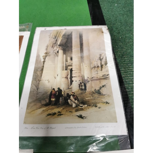 132 - Four lithographs by David Roberts, famous ship pictures and a quantity of frames